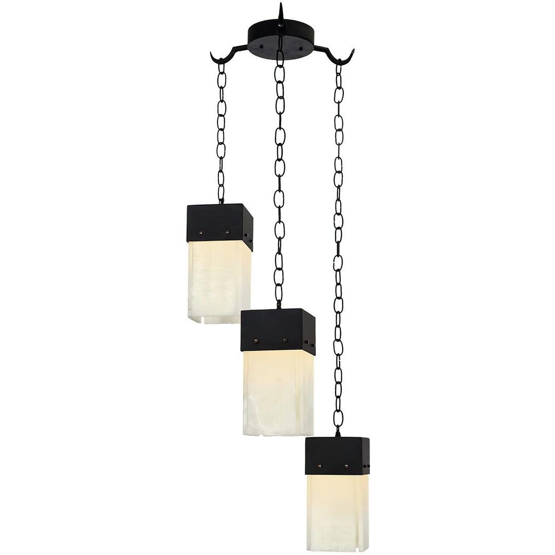 Alpine Alabaster Lighting Collection with handcrafted wrought iron alabaster pendants and designer cluster fixtures