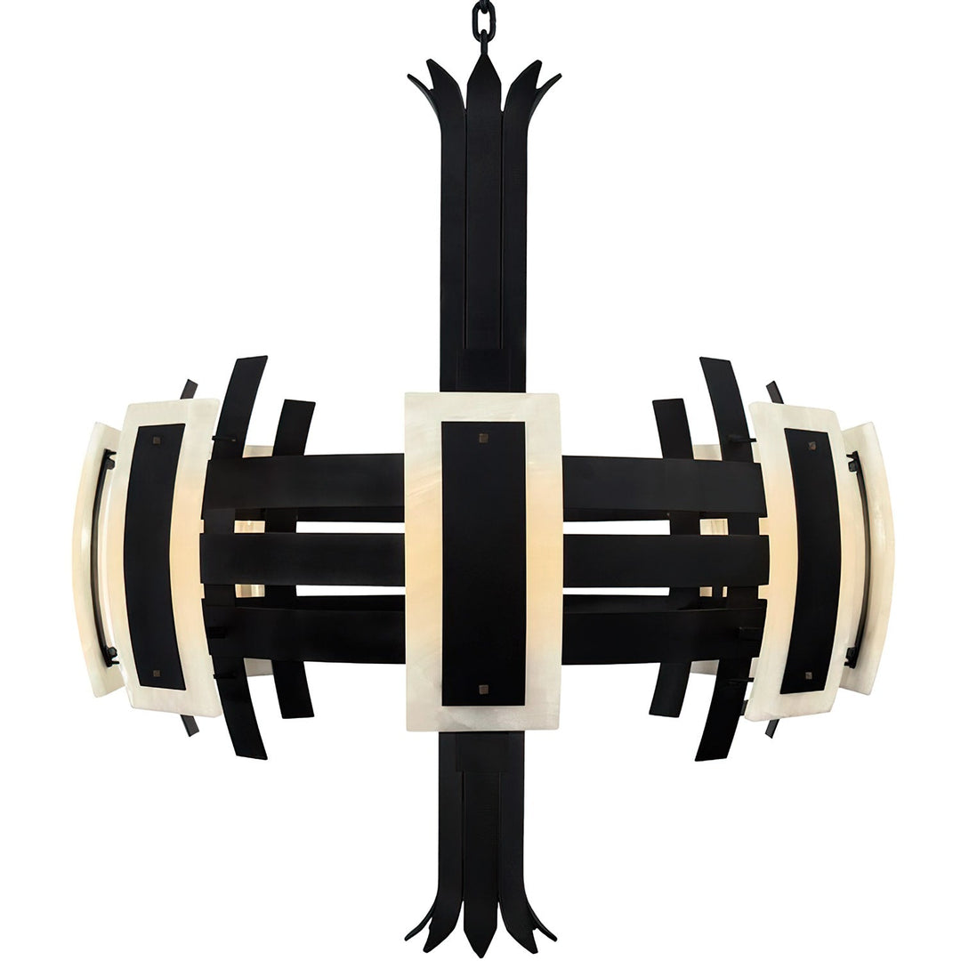 Eclipse Alabaster Lighting Collection with curved alabaster shades, handcrafted wrought iron details, and artisan finishes