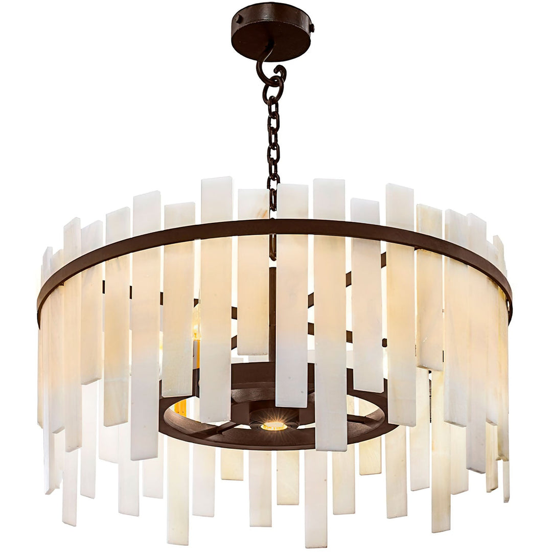 Harmony Alabaster Lighting Collection with handcrafted wrought iron fixtures, natural stone shades, and artisan finishes