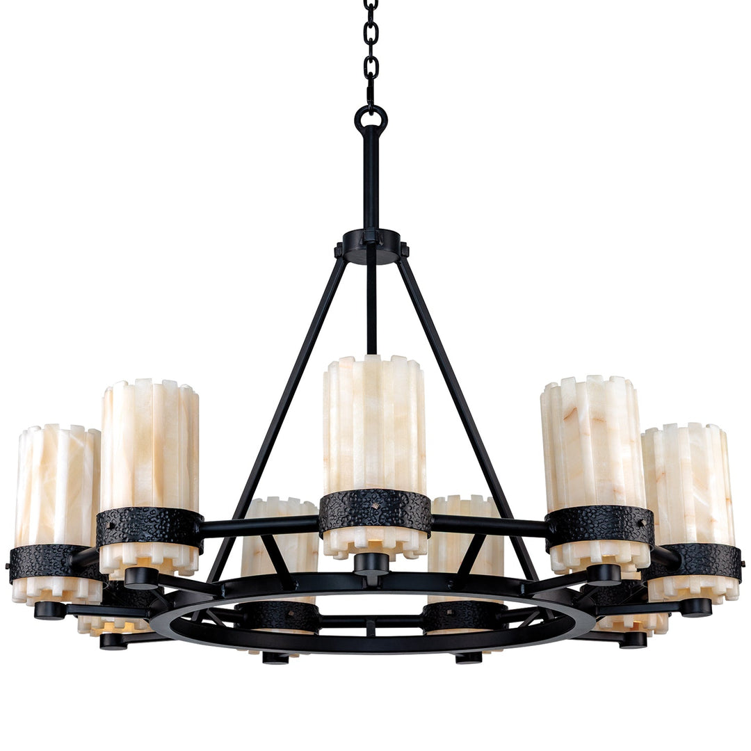 Magnus Round Wrought Iron Chandelier wrought iron alabaster artisan chandelier with layered stone shades and circular frame