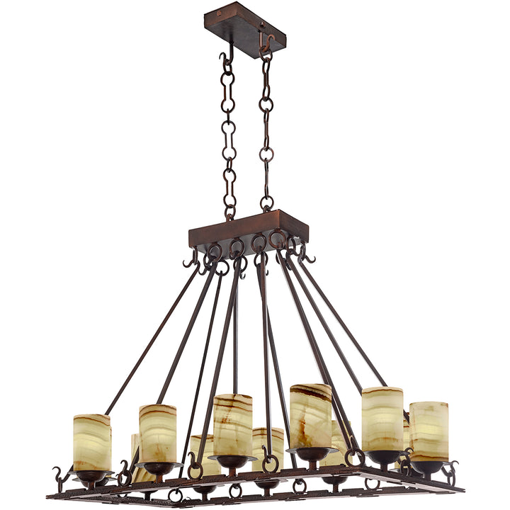 Gothica Rectangular Wrought Iron Alabaster Chandelier