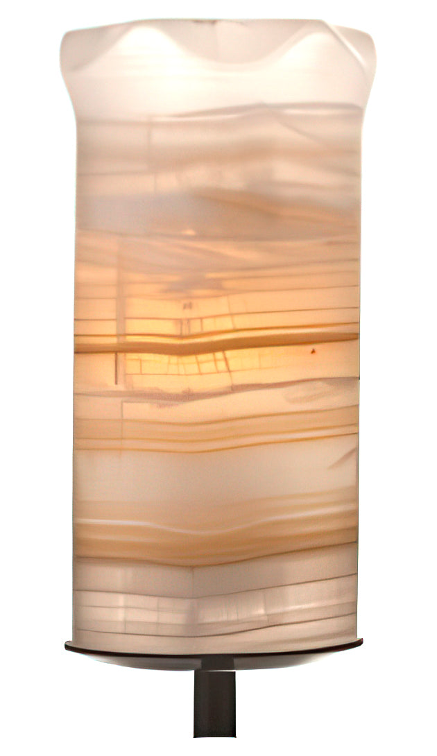 White alabaster shade cover with amber veining, natural movement, and soft warm glow