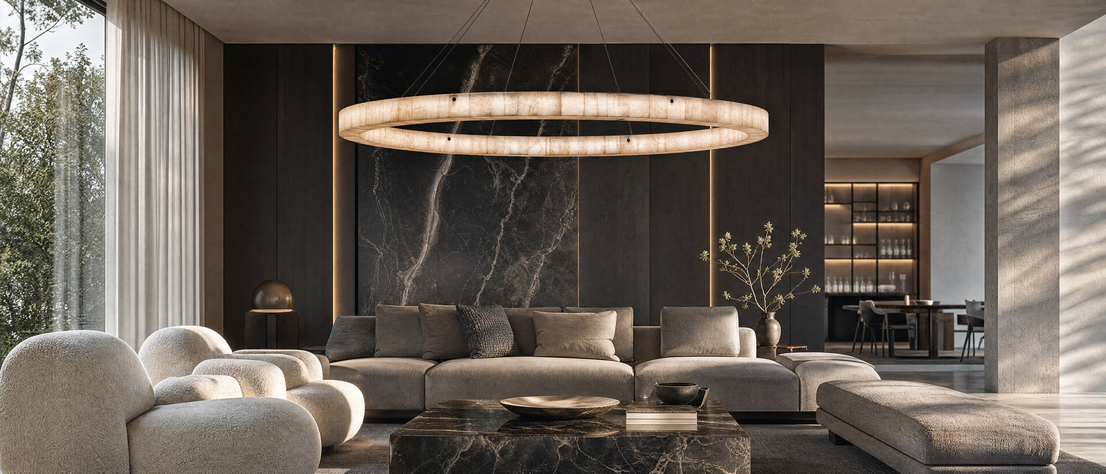 Handcrafted wrought iron alabaster chandelier featuring natural stone illumination and artisan craftsmanship