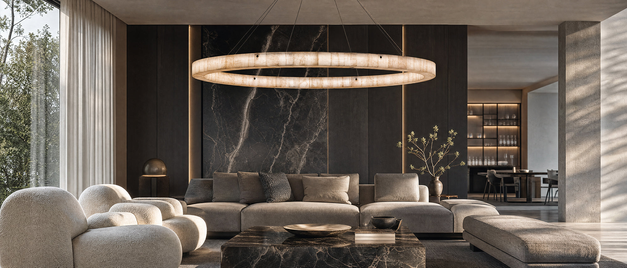 Handcrafted wrought iron alabaster chandelier featuring natural stone illumination and artisan craftsmanship