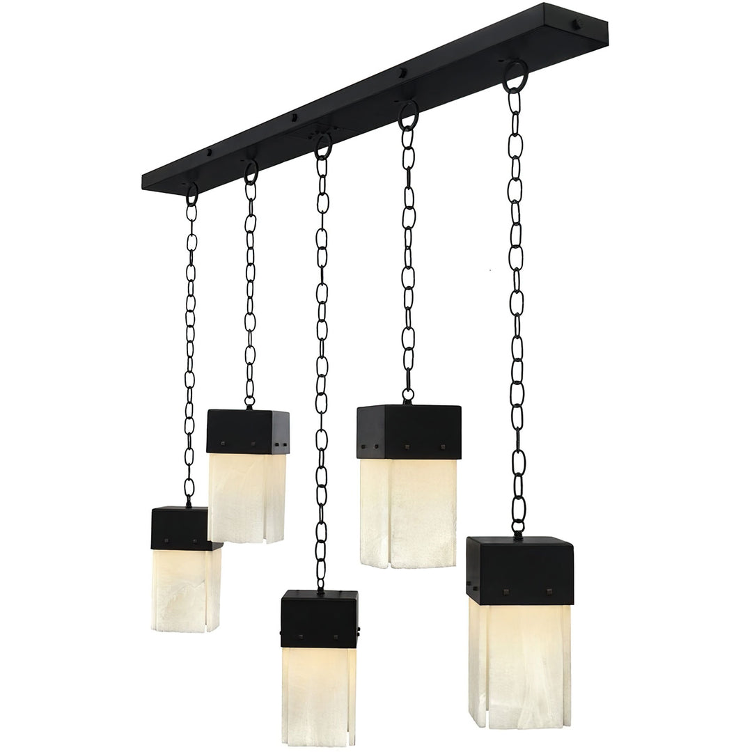 Alpine Pendant Chandelier wrought iron alabaster pendant chandelier with linear canopy and multiple stone shades