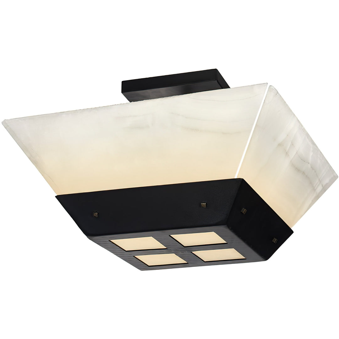 Alpine Alabaster Semi-Flush Mount wrought iron alabaster semi-flush mount light with square stone shade
