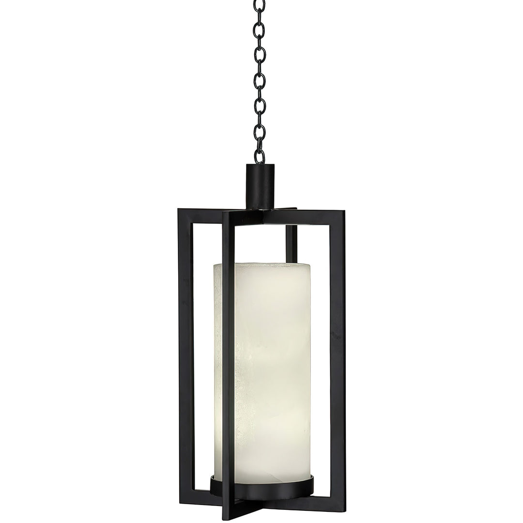 Artisan Alabaster Pendant Light wrought iron artisan alabaster pendant with open frame and cylindrical stone shade