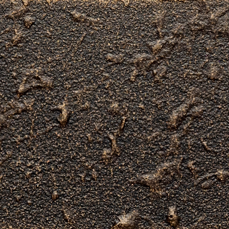 Aged Iron with Gold lighting finish showing a dark iron base with warm gold highlights across raised surface details.