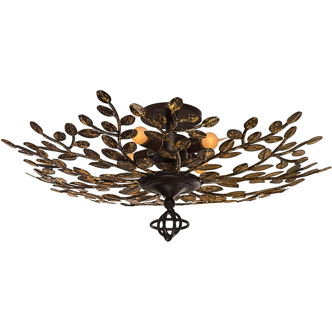 Athena wrought iron flush mount ceiling light with branching leaf design, semi-flush profile, artisan finish, and custom sizes