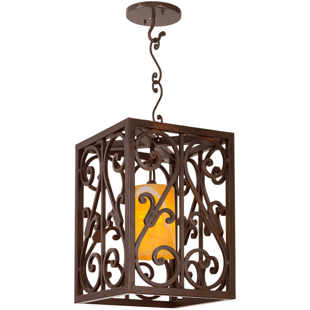 Avila Alabaster Lantern Pendant wrought iron alabaster pendant with ornate scrollwork frame and stone shade