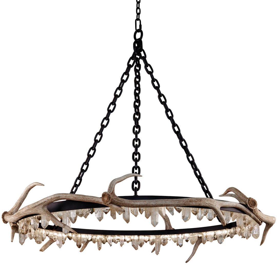 axis antler quartz wrought iron chandelier with natural shed antlers and crystal illumination handcrafted by ashore lighting dallas texas