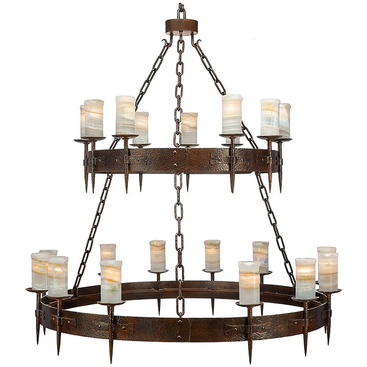 Presidio 2 Tier Wrought Iron Spanish Revival Alabaster Chandelier