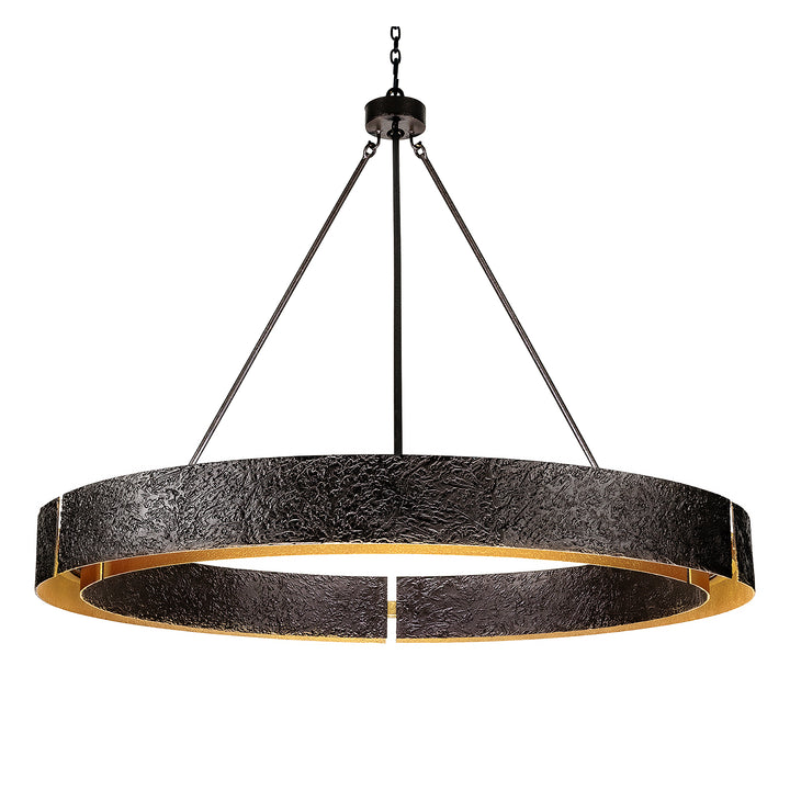 Single tier Darlana forged iron chandelier with textured handcrafted iron band and round modern chandelier design