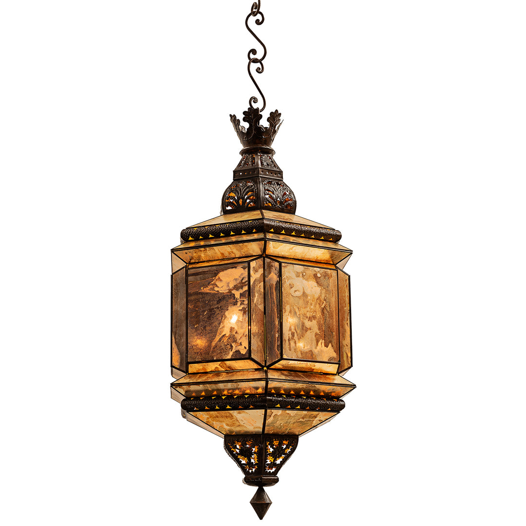 Diamante Hanging Lantern artisan lantern light with hand-punched tin, antique mirrored glass, and ornate old-world detail