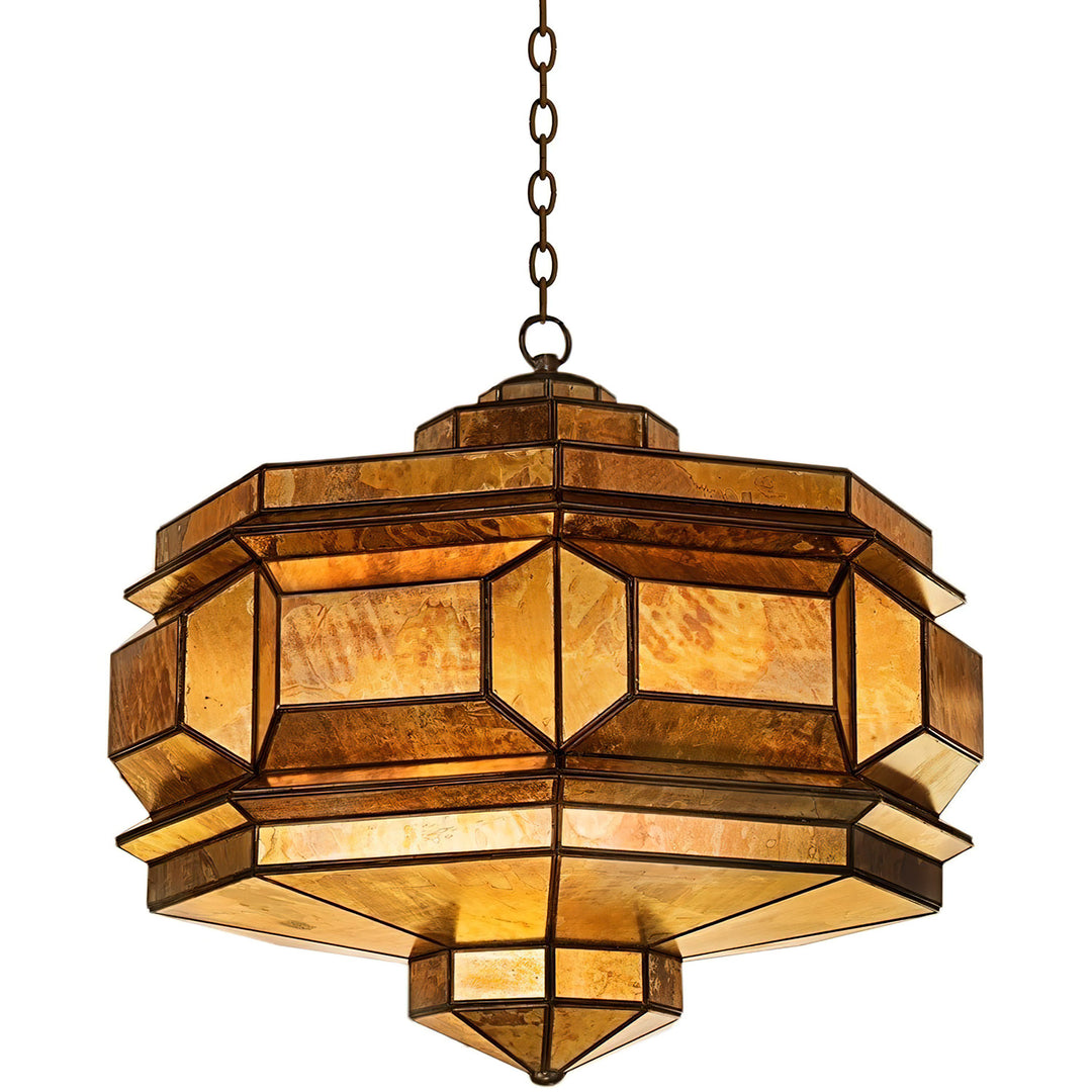 Diamante Pendant artisan pendant light with hand-punched tin, antique mirrored glass, and faceted warm glow