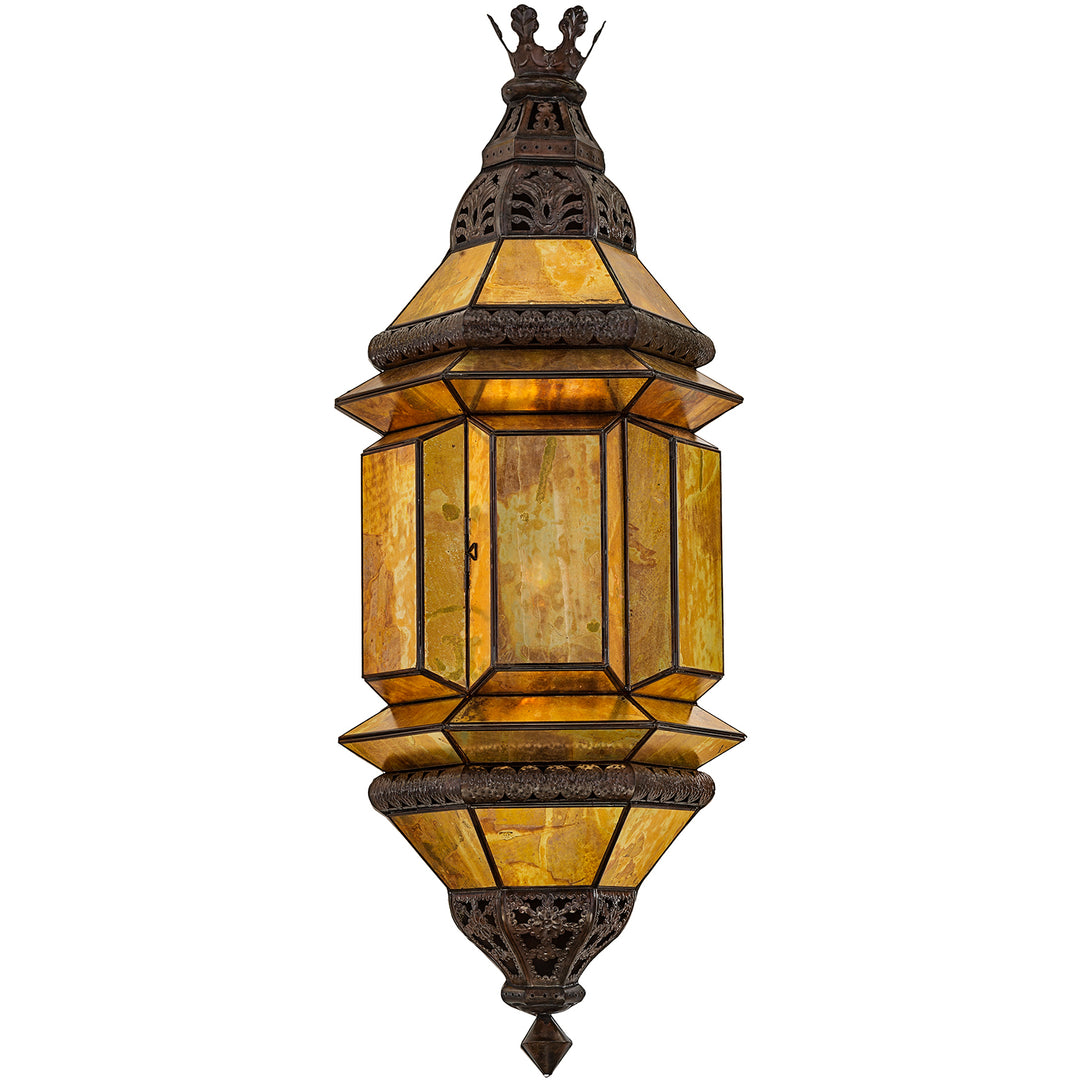 Diamante Crown Lantern artisan lantern light with hand-punched tin, antique mirrored glass, and crowned old-world detail