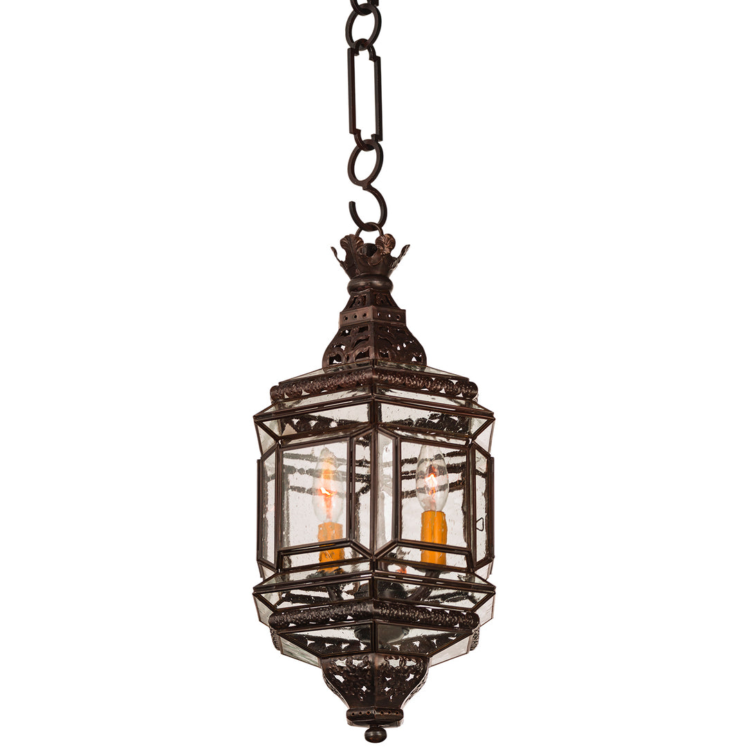 Diamante Seeded Glass Deco Pendant designer pendant light with hand-punched tin, seeded glass, and decorative chain