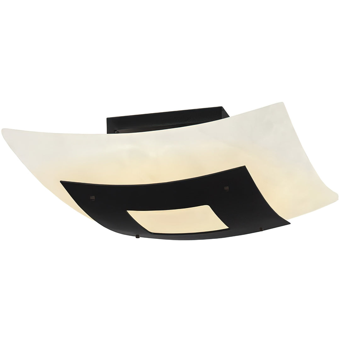 Eclipse Alabaster Semi-Flush Mount wrought iron alabaster semi flush mount with curved stone shade and iron frame