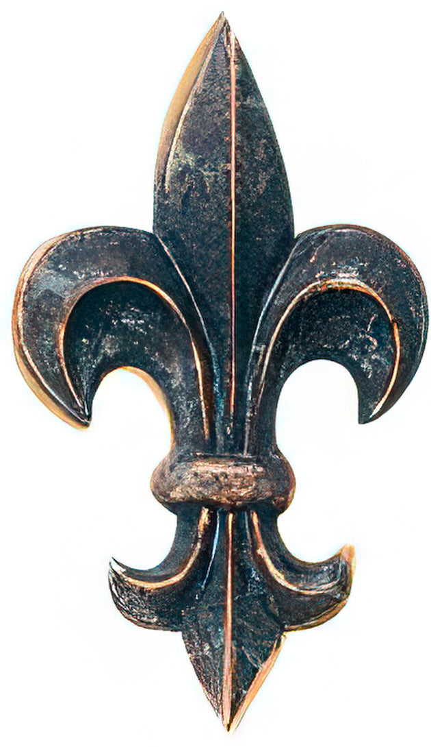 Antique Old World hand-applied finish with dark aged tones and warm bronze highlights on textured ironwork