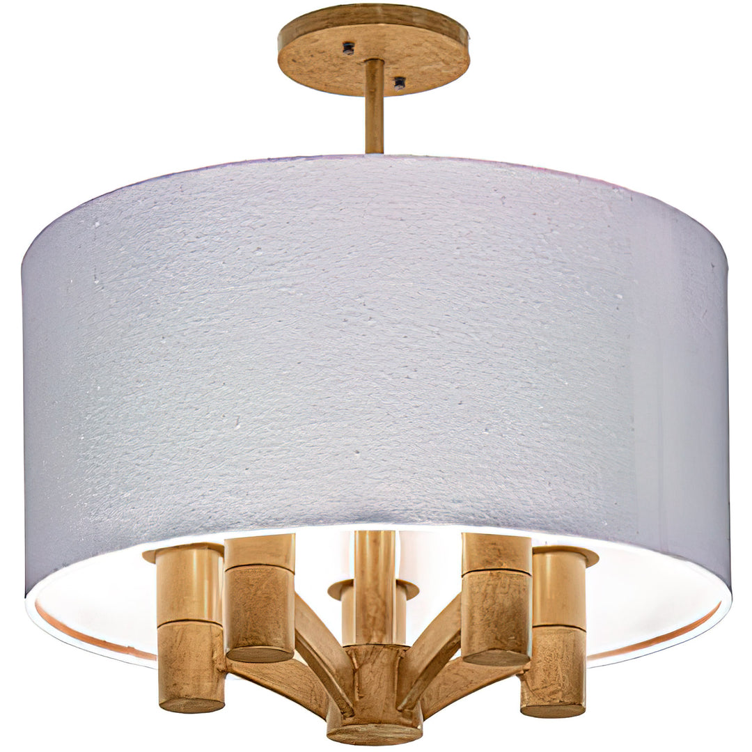 FM-CST-3795 designer flush mount light fixture with drum shade, wrought iron frame, and hand-applied artisan finish