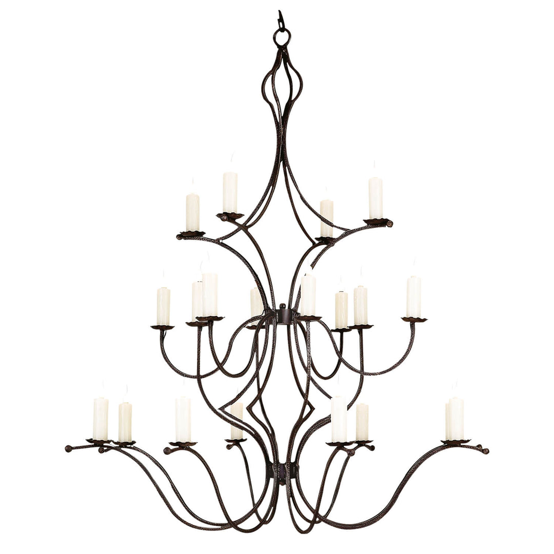 George handcrafted wrought iron chandelier featuring multi tier circular iron arms with 20 lights, traditional forged iron chandelier for grand interiors