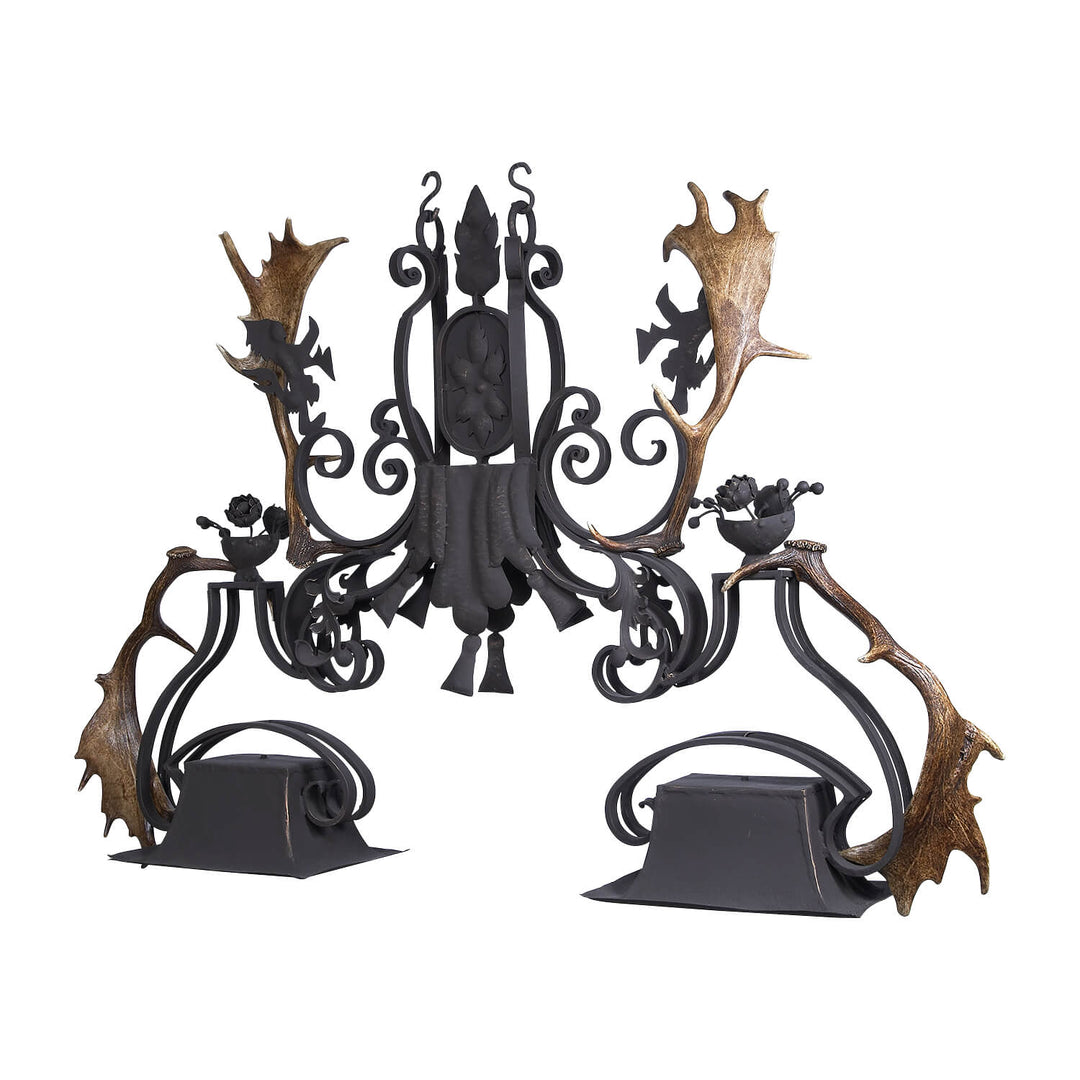 island antler chandelier with linear wrought iron frame and sculptural detailing, handcrafted designer lighting by manufacturer in Dallas Texas