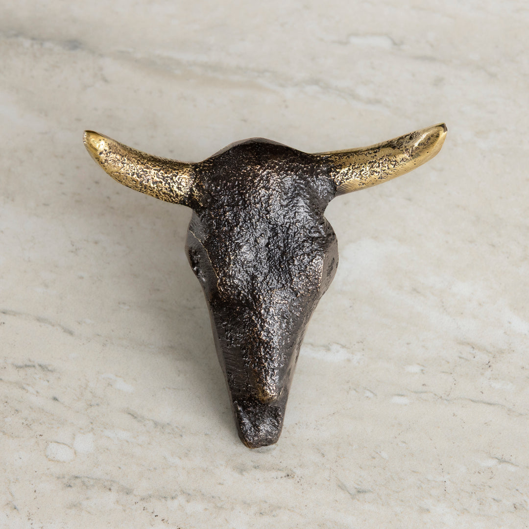 Bronze cabinet knob with longhorn skull silhouette for ranch style cabinetry