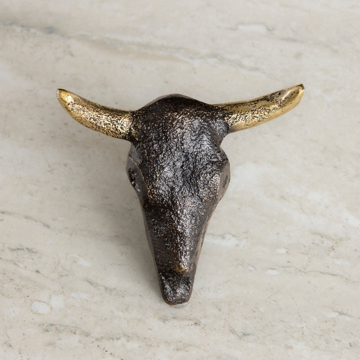 Bronze cabinet knob with longhorn skull silhouette for ranch style cabinetry