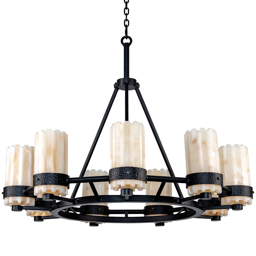 Magnus Round Wrought Iron Chandelier wrought iron alabaster artisan chandelier with layered stone shades and circular frame
