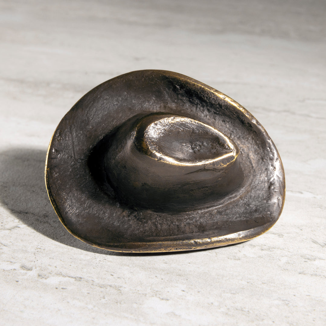 Top view of Maverick cowboy hat bronze cabinet hardware knob for western cabinetry