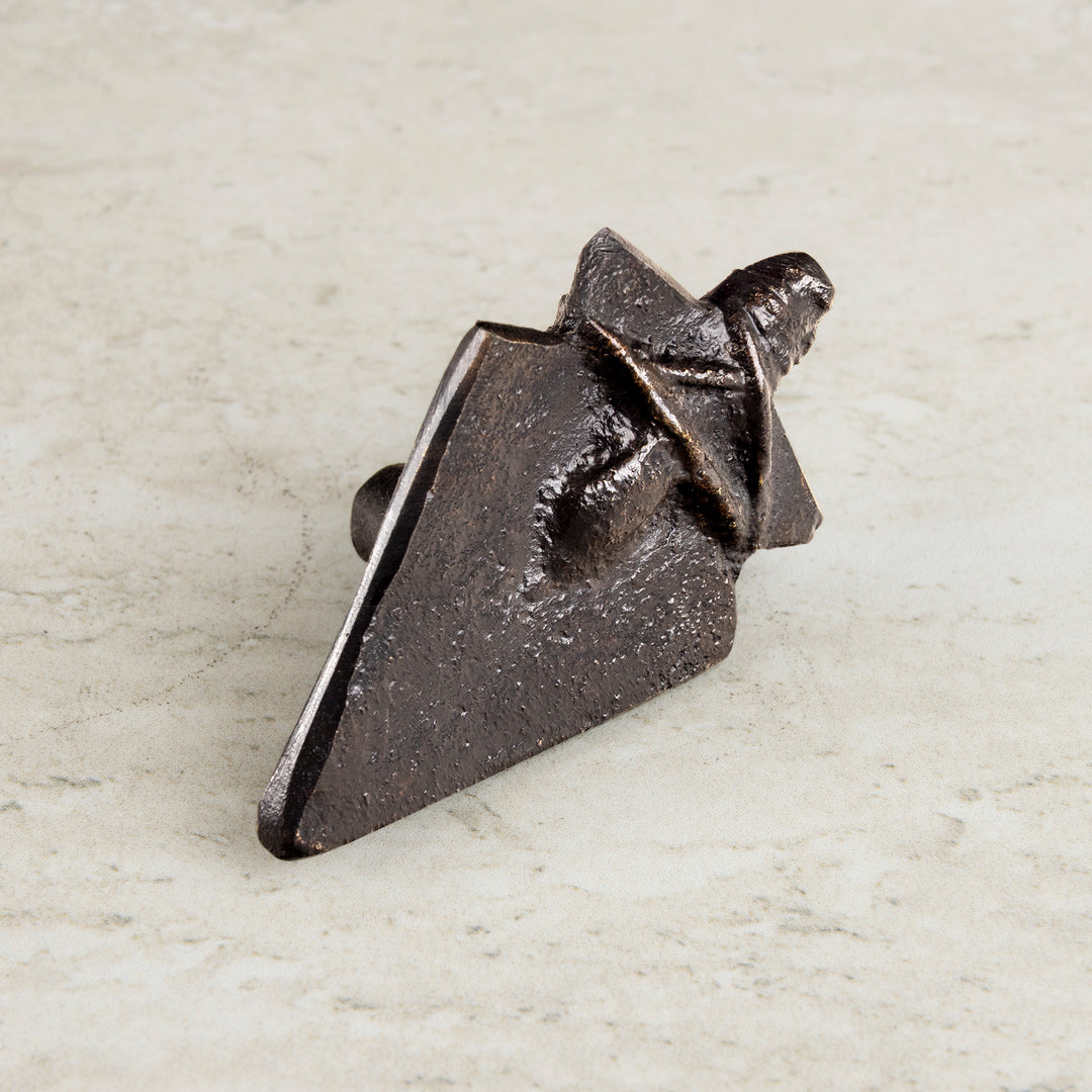 Side profile of Mesa arrowhead bronze cabinet knob showing faceted handcast bronze detailing