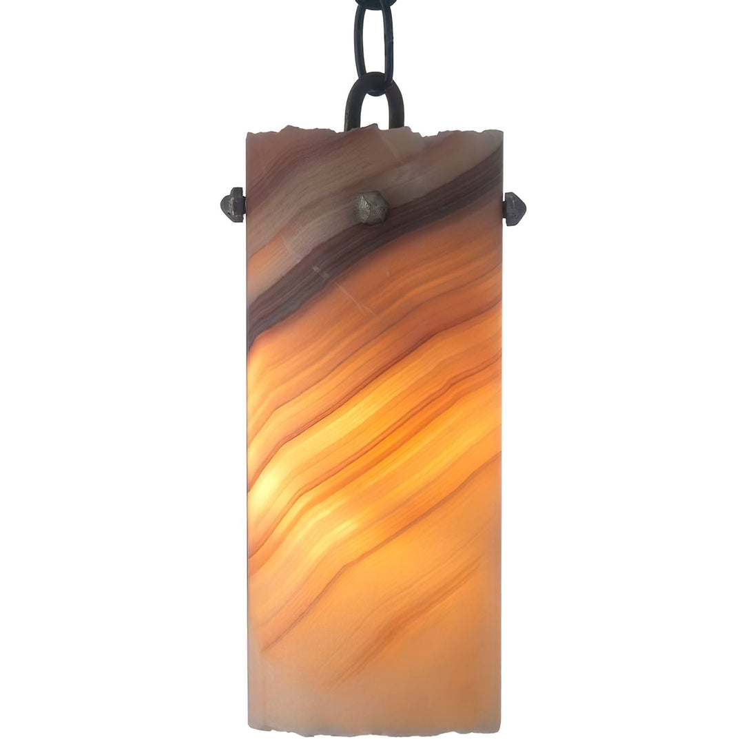 Mountain Modern Alabaster Pendant Amber Red wrought iron alabaster designer pendant with warm natural stone shade