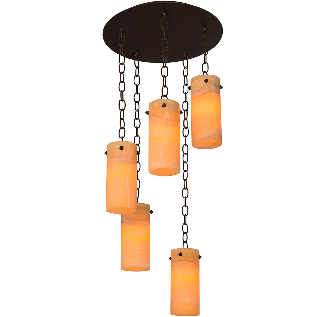Mountain Modern 5 Light Alabaster Cluster Pendant wrought iron alabaster designer pendant with suspended stone shades