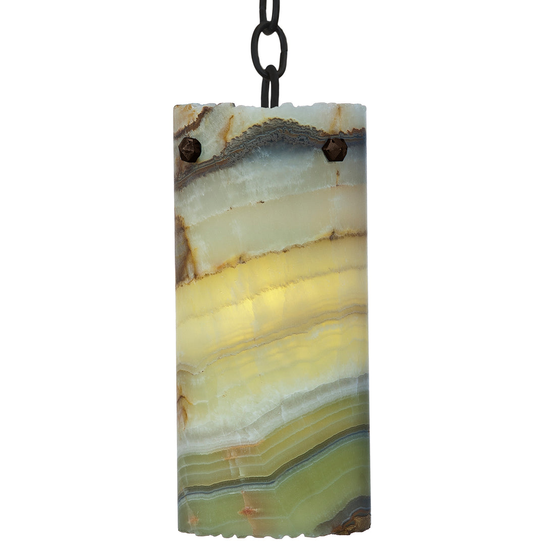 Mountain Modern Alabaster Pendant Organic wrought iron alabaster designer pendant with layered natural stone shade
