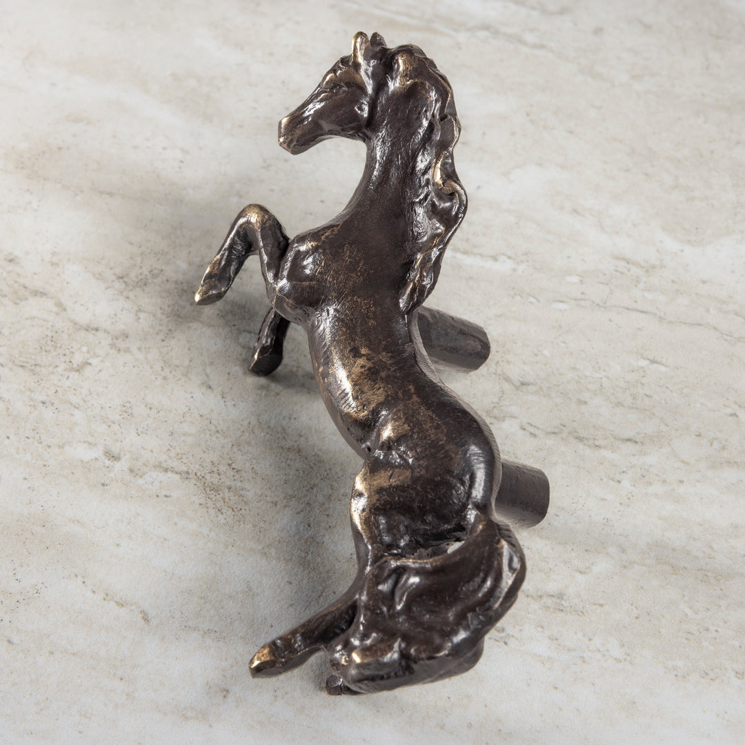 Mustang Pull bronze cabinet hardware featuring a sculptural rearing horse design