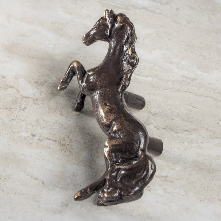 Mustang Pull bronze cabinet hardware featuring a sculptural rearing horse design