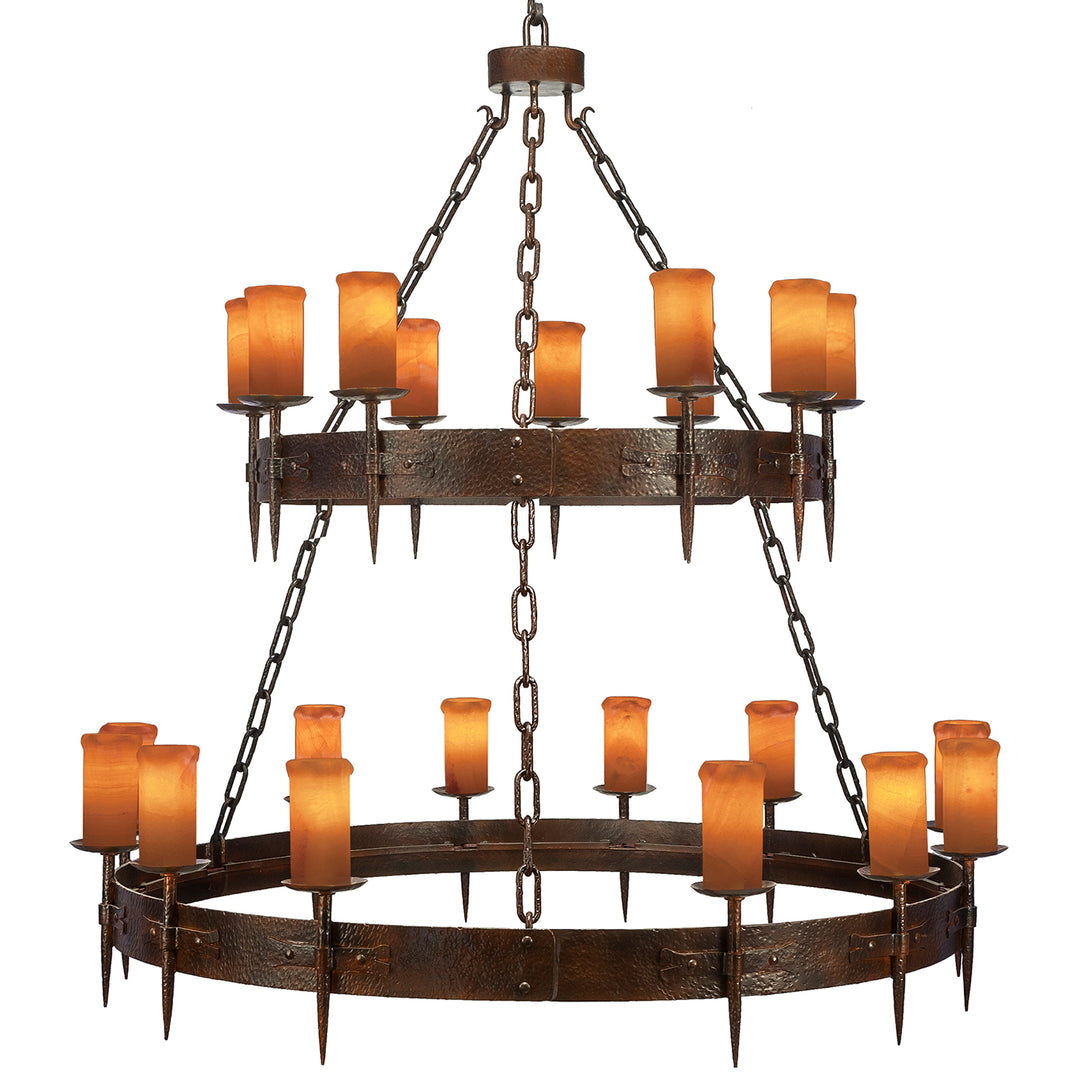 Presidio 2 Tier Wrought Iron Spanish Revival Alabaster Chandelier