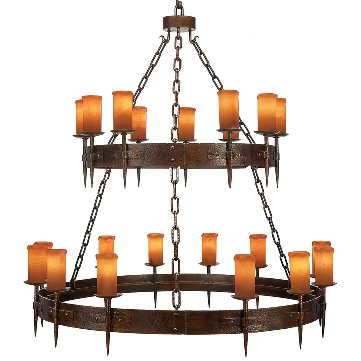 Presidio 2 Tier Wrought Iron Spanish Revival Alabaster Chandelier