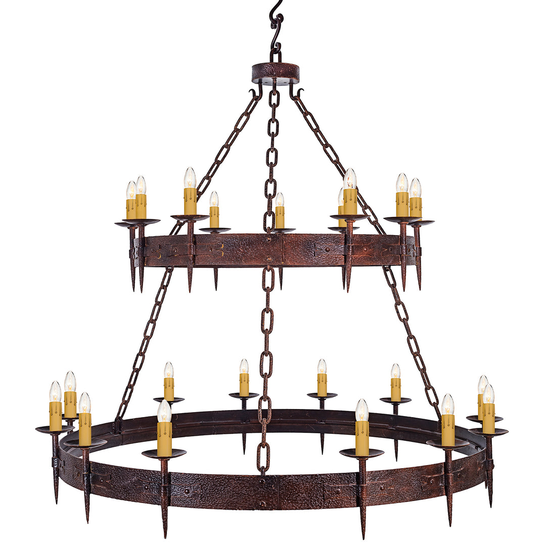 Presidio 2 Tier Wrought Iron Spanish Revival Alabaster Chandelier