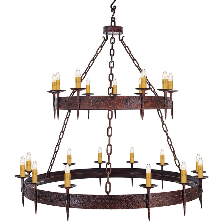 Presidio 2 Tier Wrought Iron Spanish Revival Alabaster Chandelier
