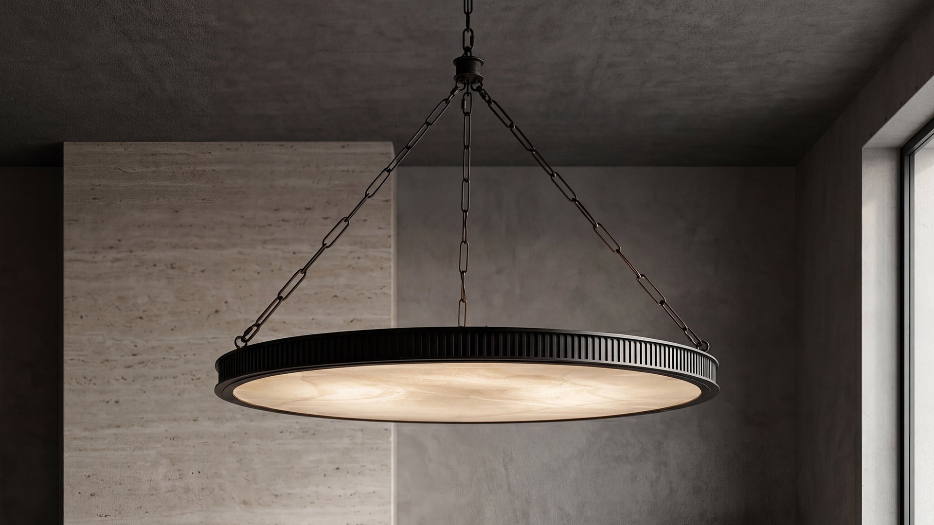 Handcrafted wrought iron alabaster chandelier featuring natural stone illumination and artisan craftsmanship