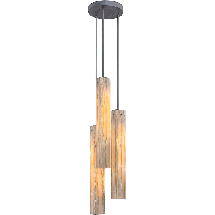 Vaquero Alabaster Pendant Cluster wrought iron alabaster pendant with three stone shades in nickel finish