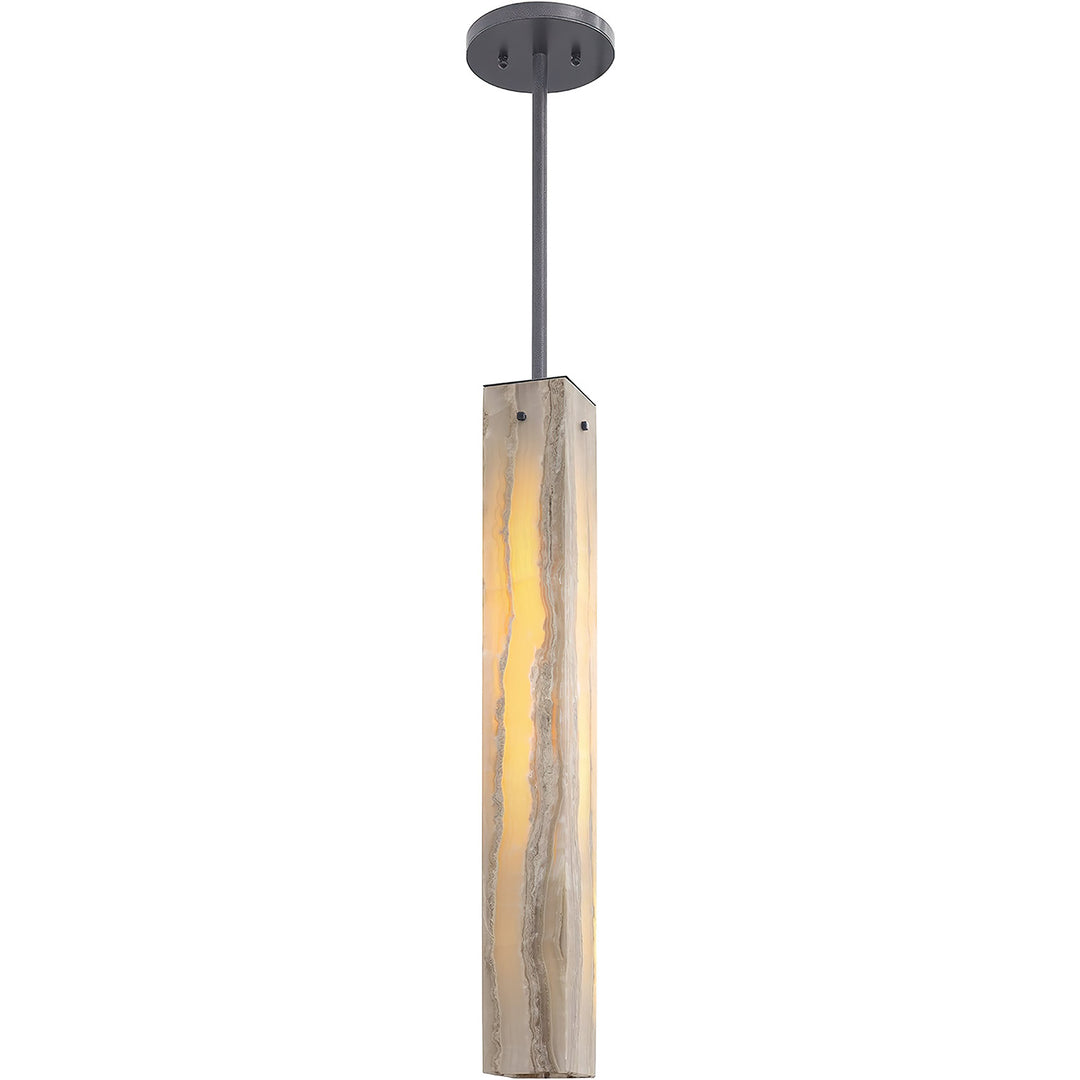 Vaquero Alabaster Single Pendant Light wrought iron alabaster pendant with slim stone shade in nickel finish