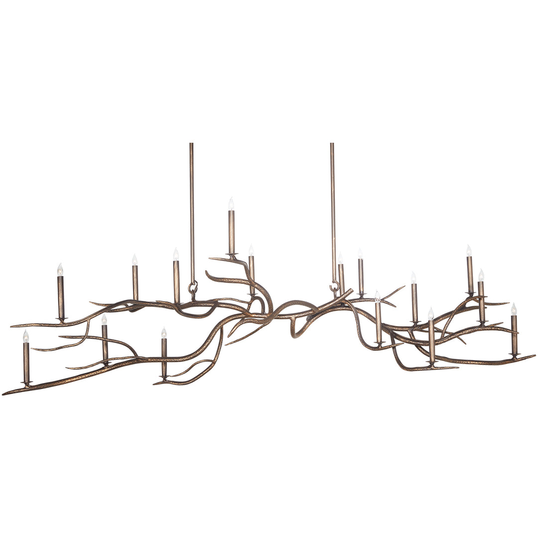 Winter Branch wrought iron chandelier featuring handcrafted forged iron branches with candle lights forming an organic sculptural chandelier